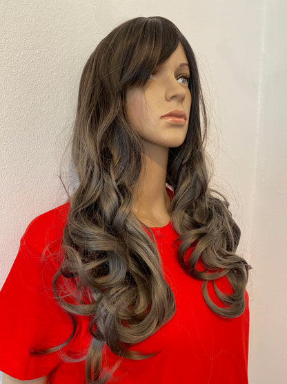 Long Curly Dark to Grey Ombre Wig