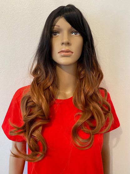 Deluxe Long Dark Brown Ombre Curly Wig