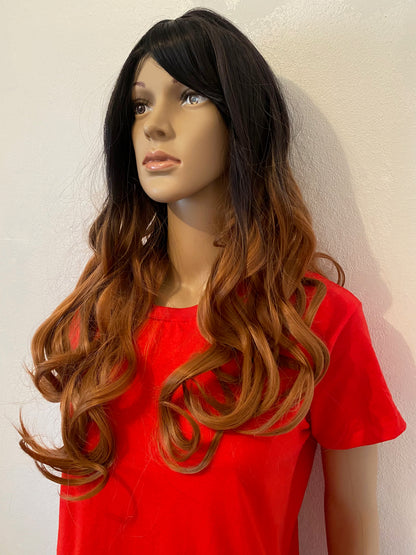 Deluxe Long Dark Brown Ombre Curly Wig