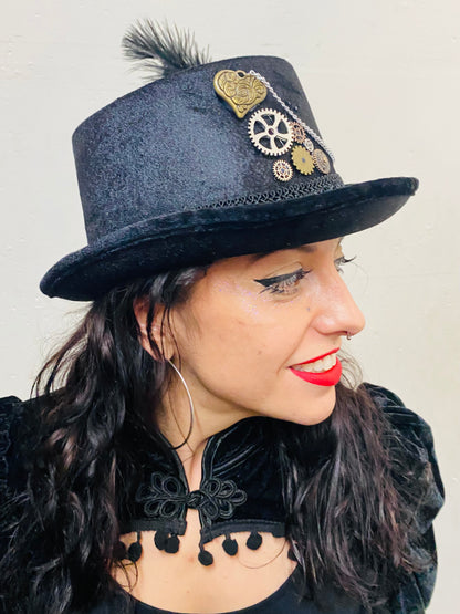 Embellished Feathered Steampunk Top Hat (PP)