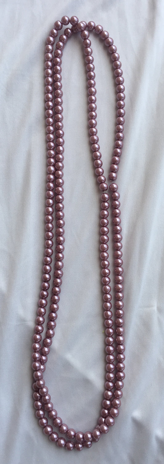 Mauve Long Pearl Necklace