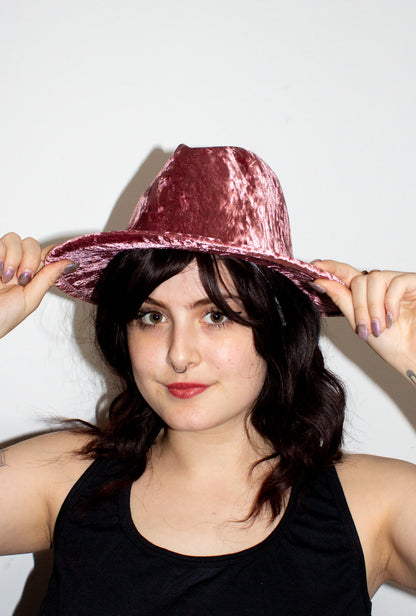 Pink Velvet Fedora Hat