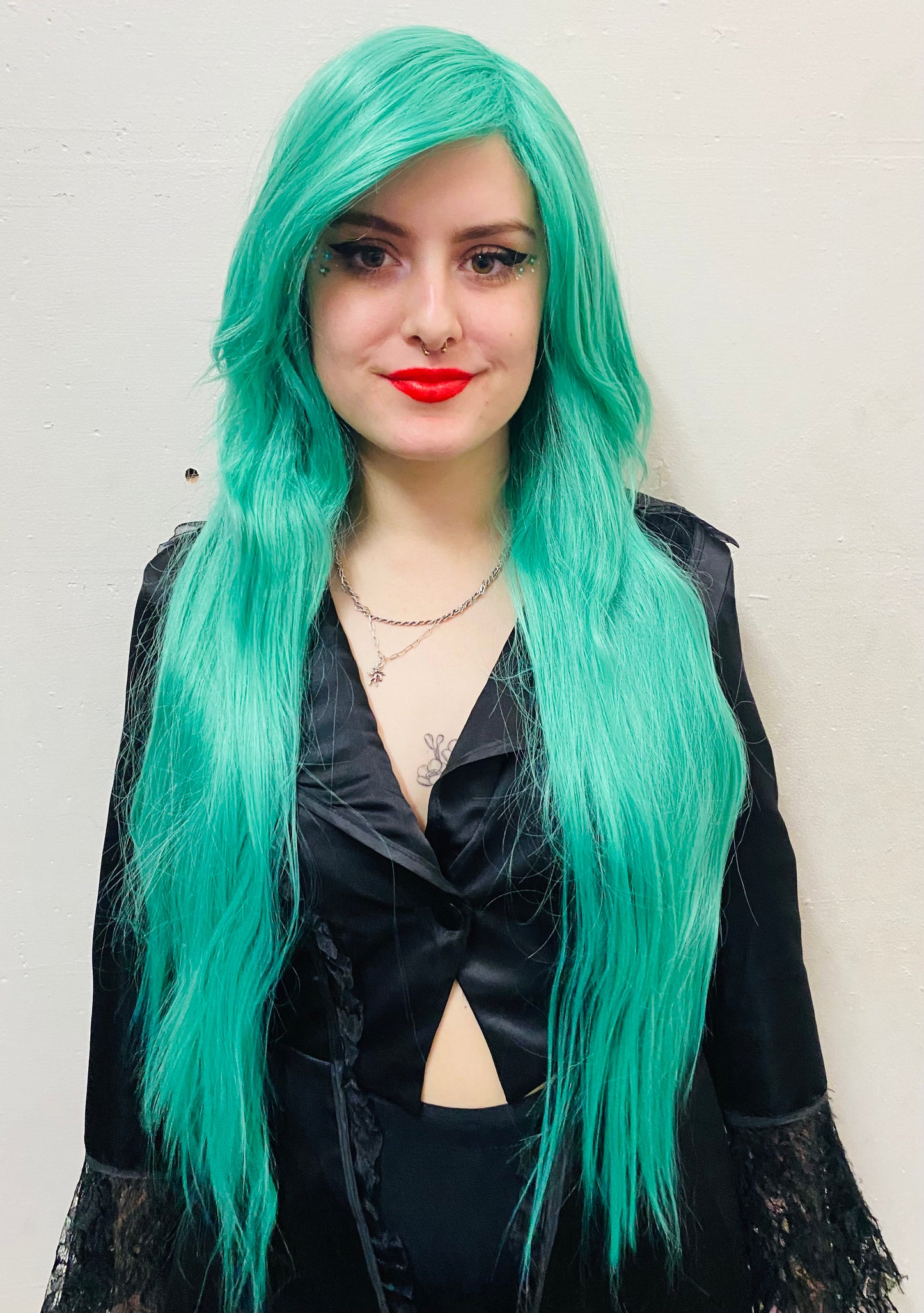 Deluxe Long Straight Sea Green Wig