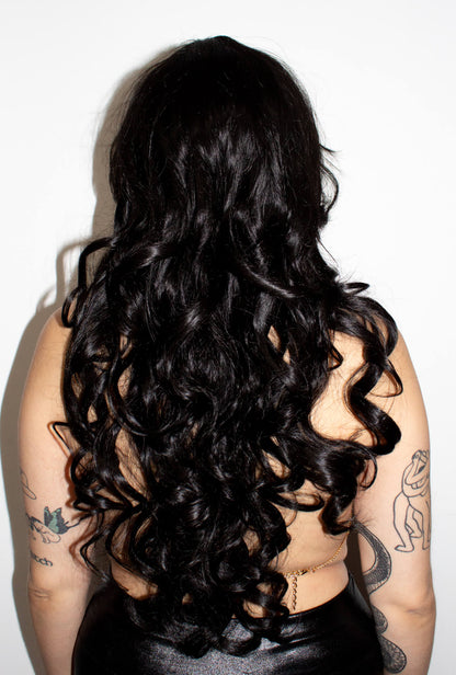 Deluxe Long Darkest Brown Curly Wig