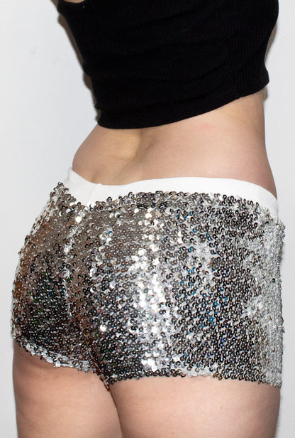 Sequin Silver Booty Shorts