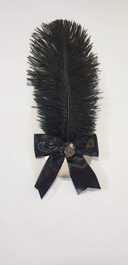 Black Gatsby Feather Gem Bow Hair Clip