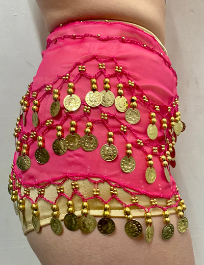 Hot Pink Bellydance Gold Coin Belt
