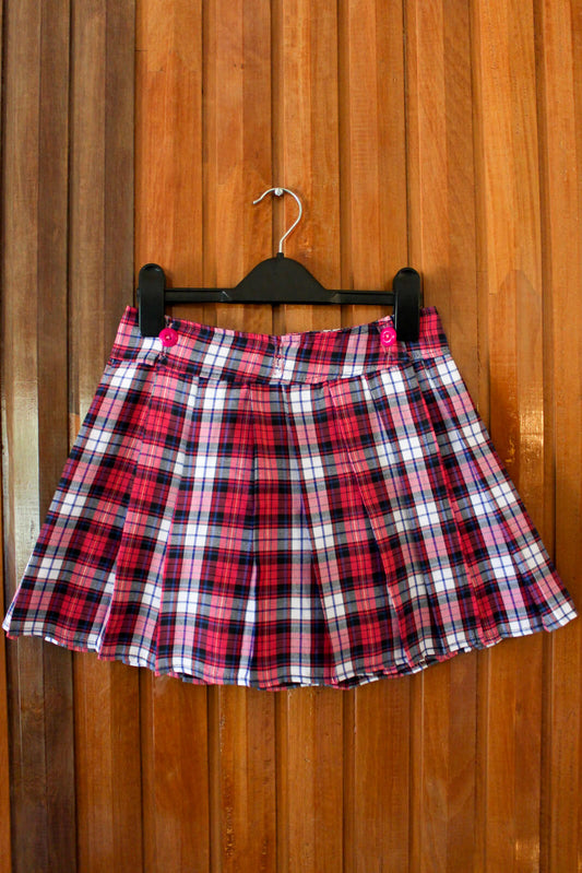 Adjustable Deep Pink Plaid Skirt