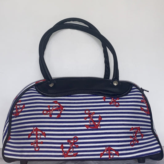 Handbag Medium Blue and White Stripe Anchor Print