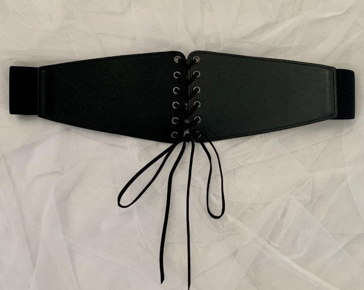 Plus black cincher corset belt with suede cord