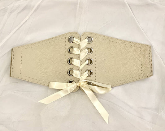 Corset cincher belt with ribbon cream