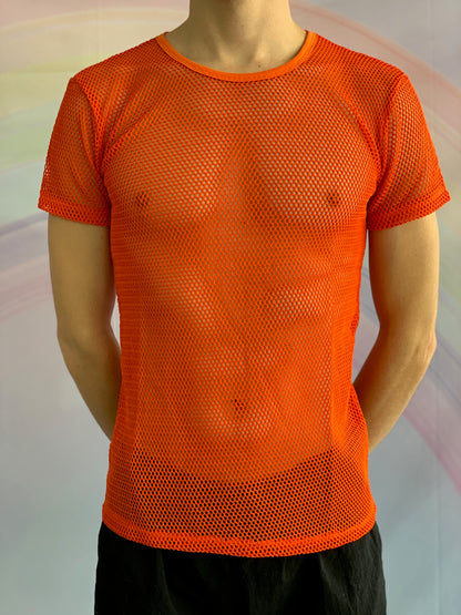 Orange Short Sleeved Fishnet Top