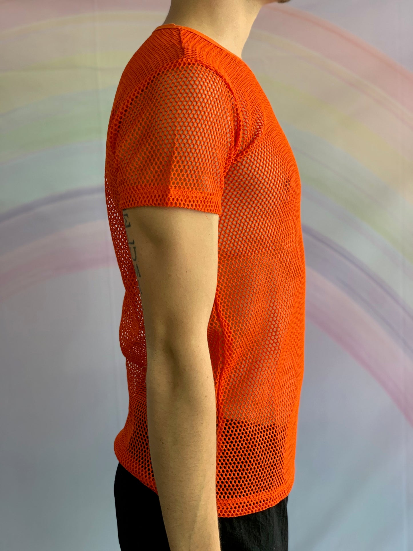 Orange Short Sleeved Fishnet Top