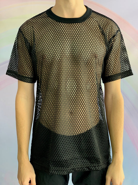 Black Short Sleeved Fishnet T-Shirt