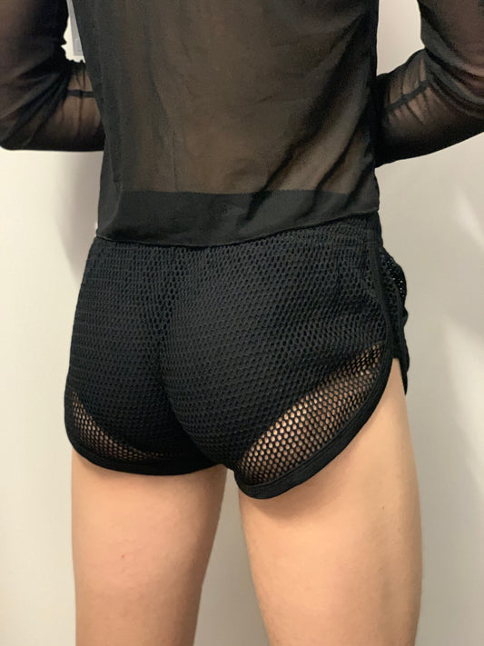 Men's Black Fishnet Shorts