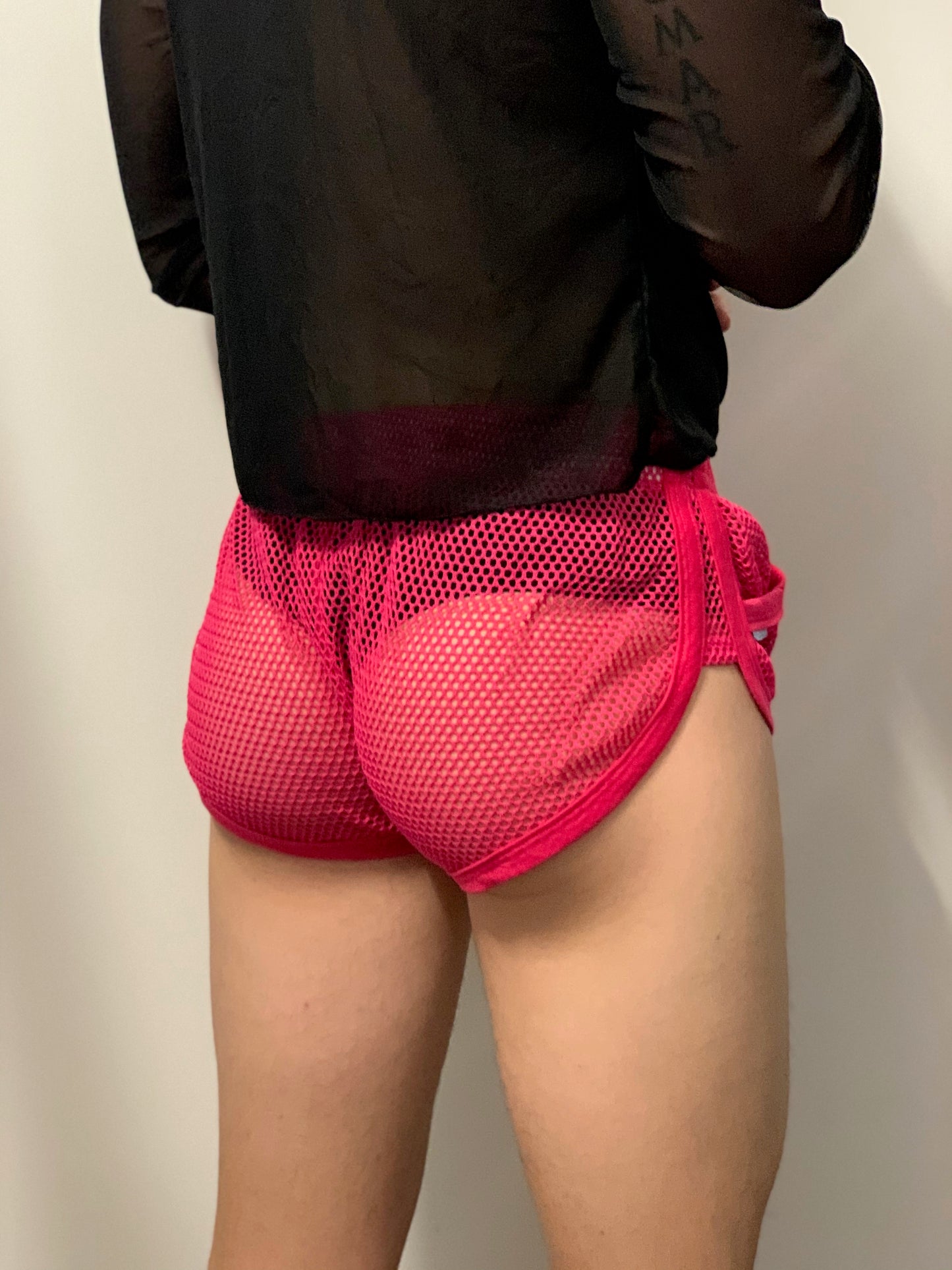 Men's Fluro Pink Fishnet Shorts