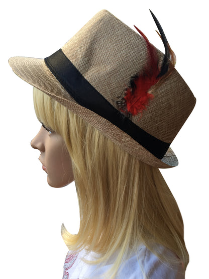 Tan Trilby Hat with Feather