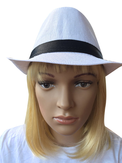 White Trilby Hat with Feather