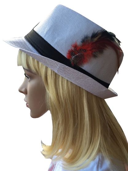White Trilby Hat with Feather