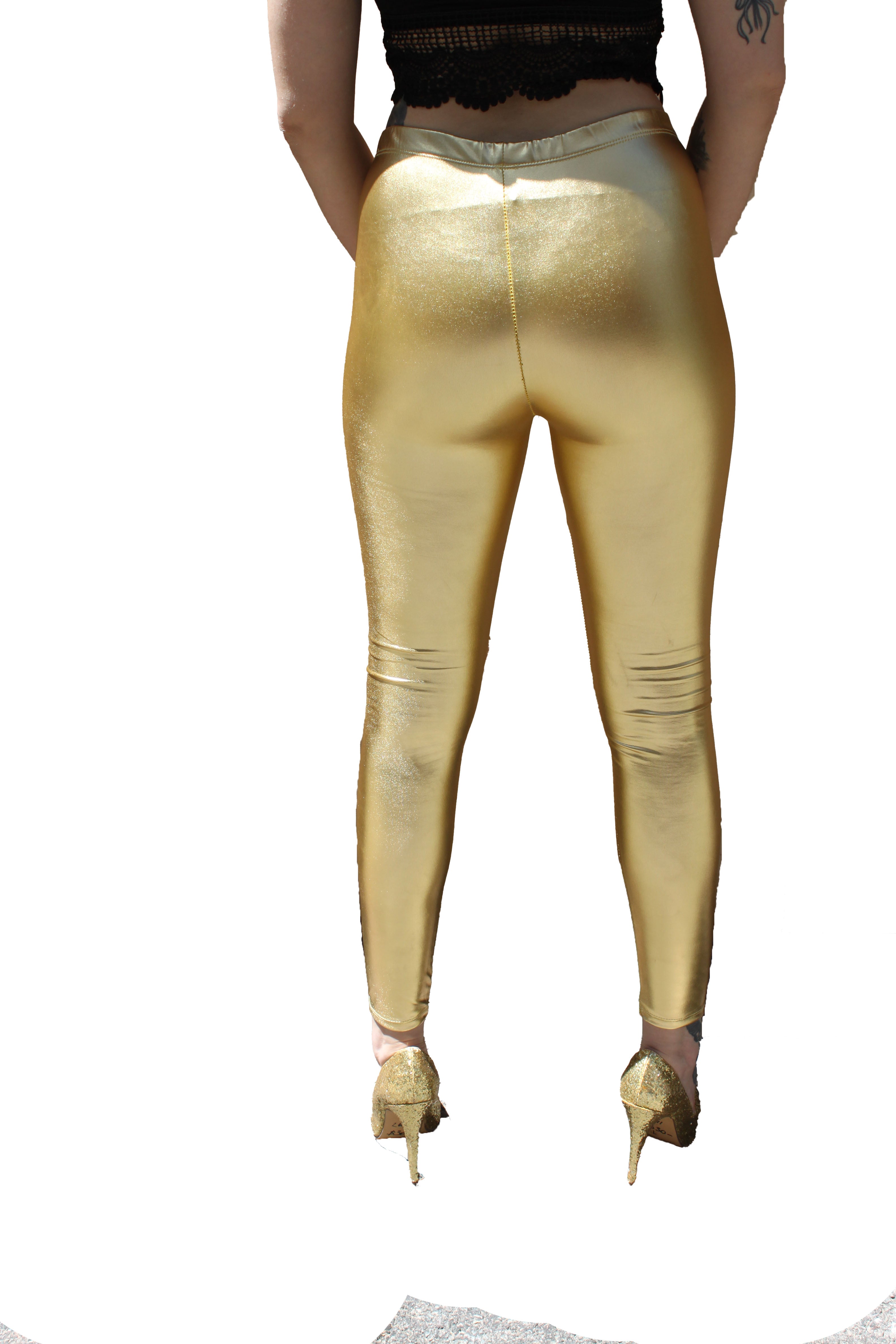 Women Solid Deep Gold Shimmer Leggings