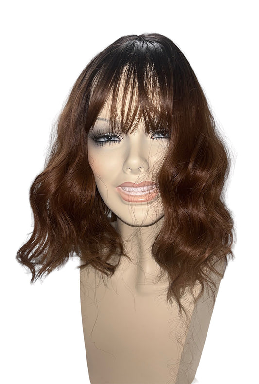 Deluxe Shoulder Length Loose Wave Ombre Dark to Mid Brown Wig