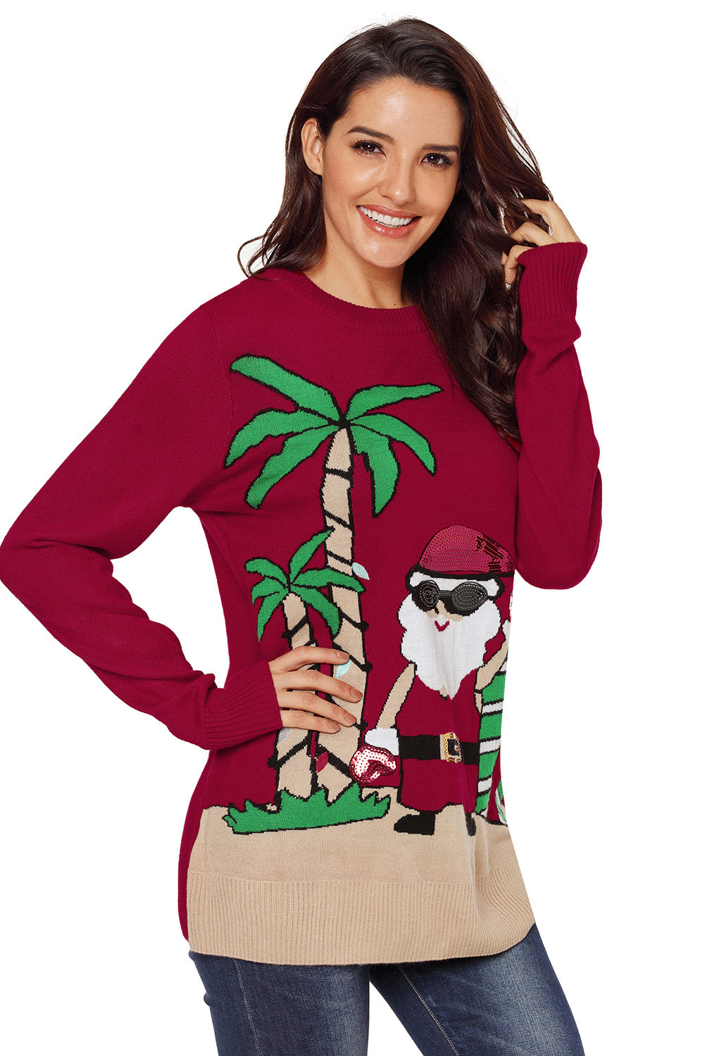 Tropical Santa Ugly Christmas Jumper Red