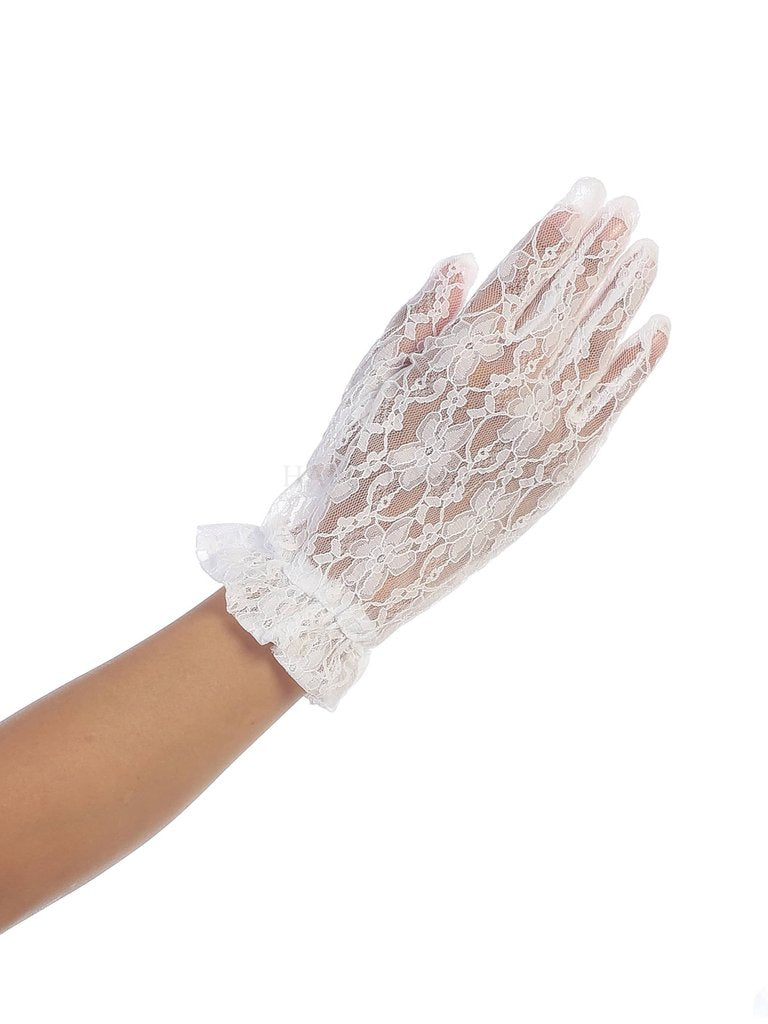 Wrist Length White Lace Gloves