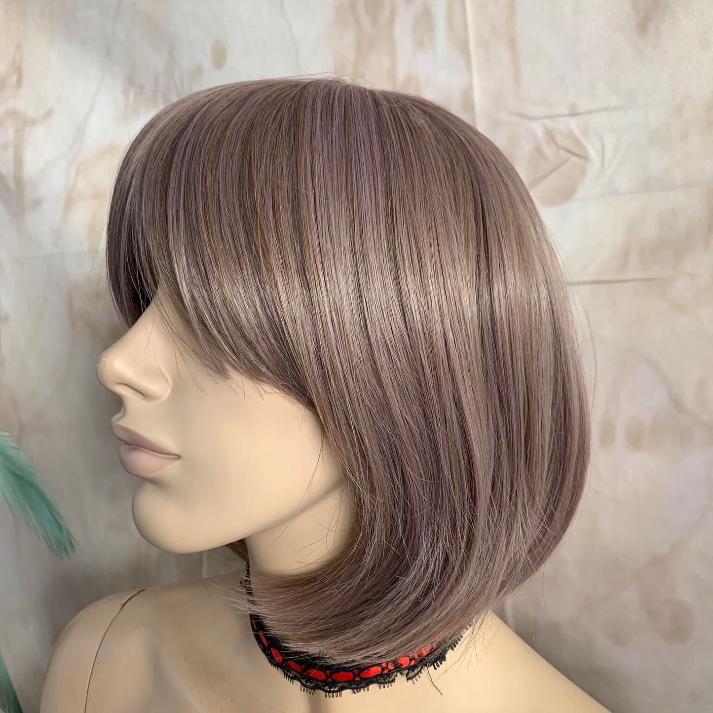 Natural Mauve Brown Deluxe Cropped Bob Wig