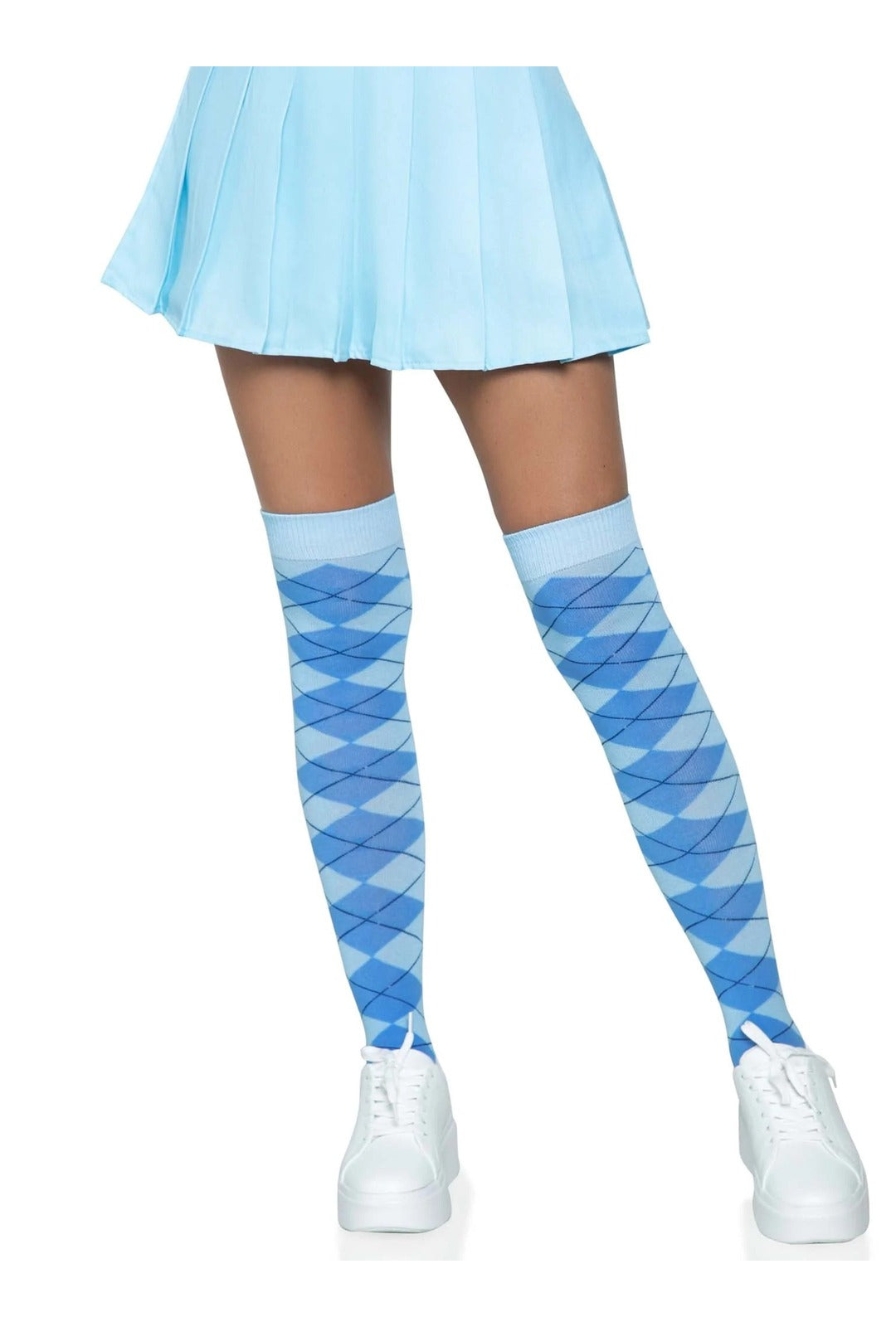 Blue Argyle Over The Knee Socks