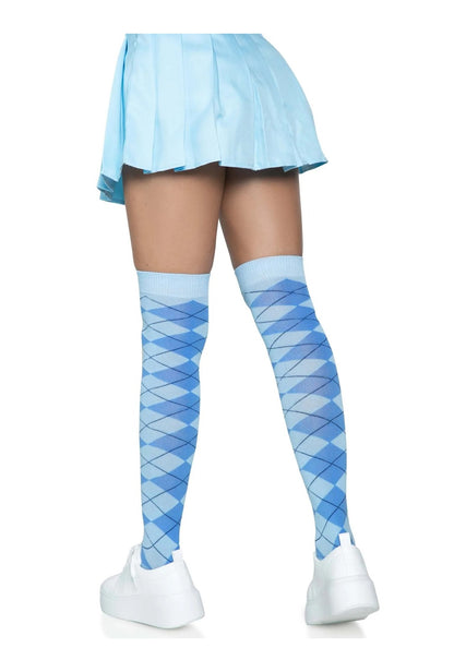 Blue Argyle Over The Knee Socks