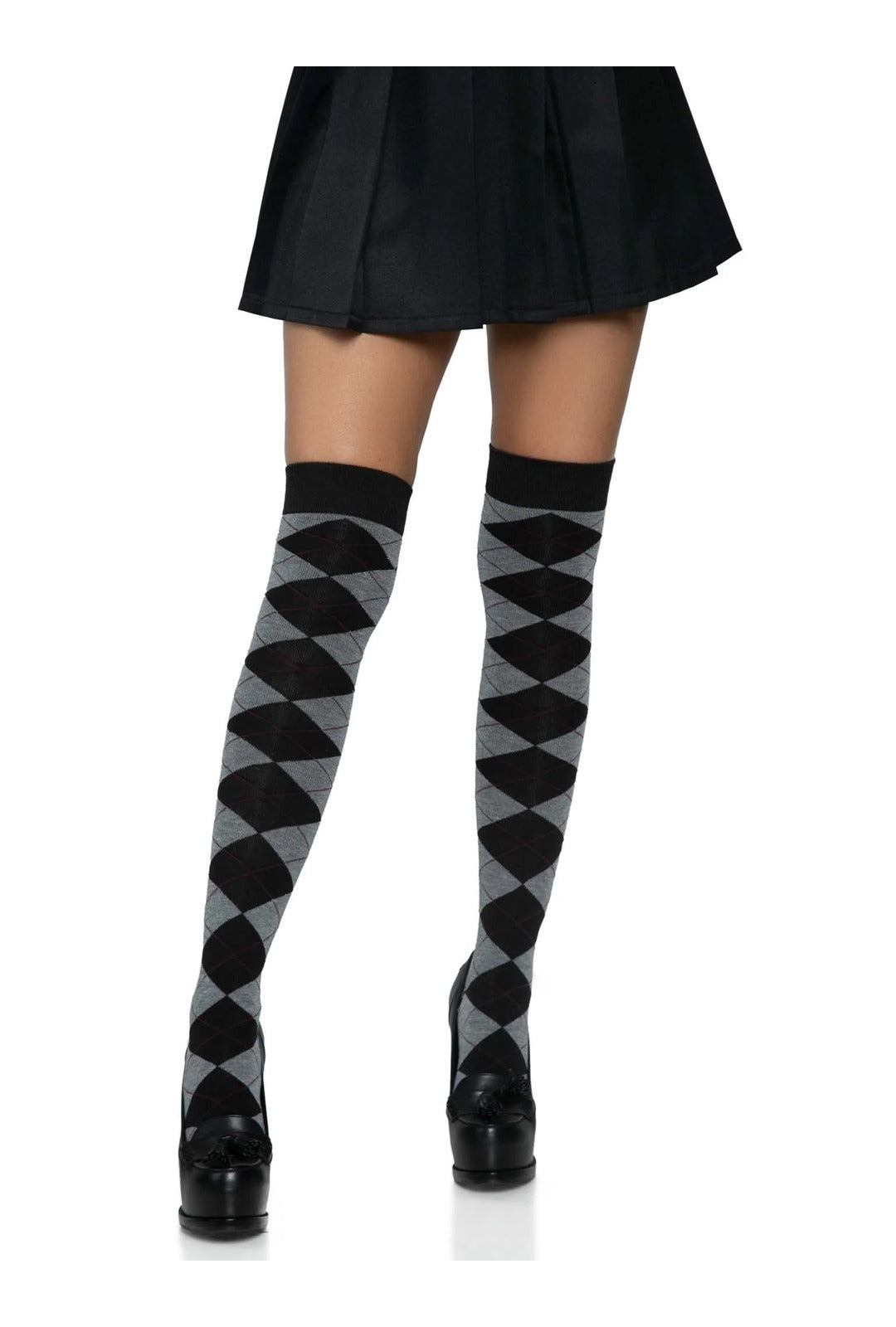 Grey Argyle Over The Knee Socks Perth Hurly Burly 8631