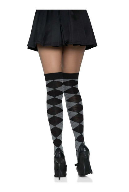 Grey Argyle Over The Knee Socks