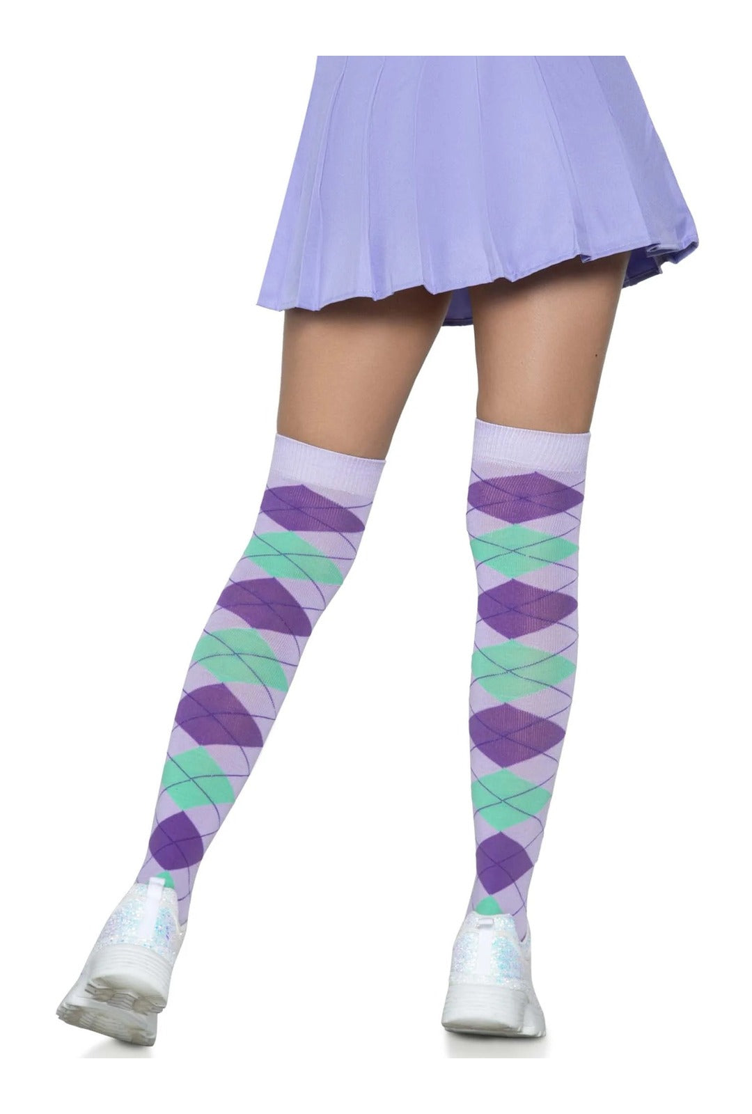 Lavender Argyle Over The Knee Socks