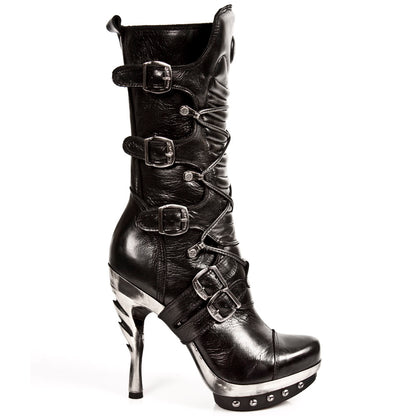 IN STOCK M.PUNK001-C1 Ladies Calf High Black Leather Boots
