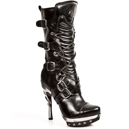 IN STOCK M.PUNK001-C1 Ladies Calf High Black Leather Boots
