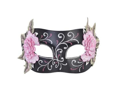 Black Aria Mask with Pink Flowers