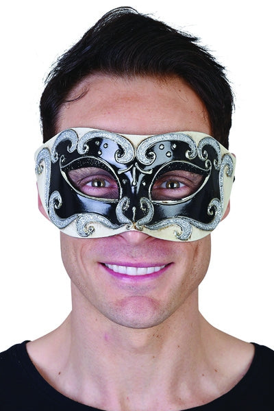 Men's Black and Silver Glitter Mask