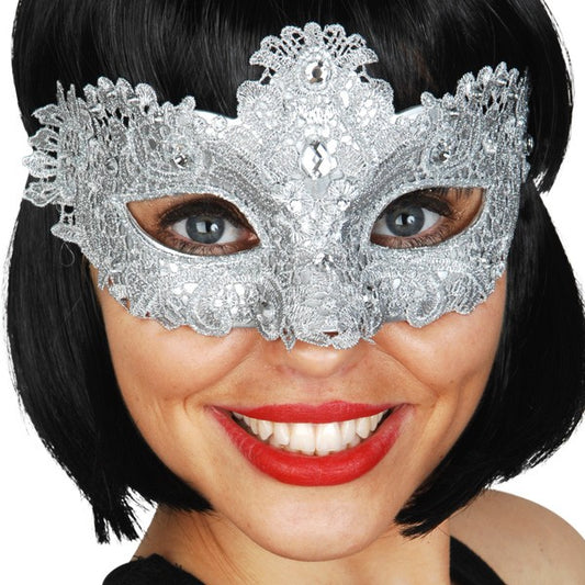 Silver Glittery Lace Mask