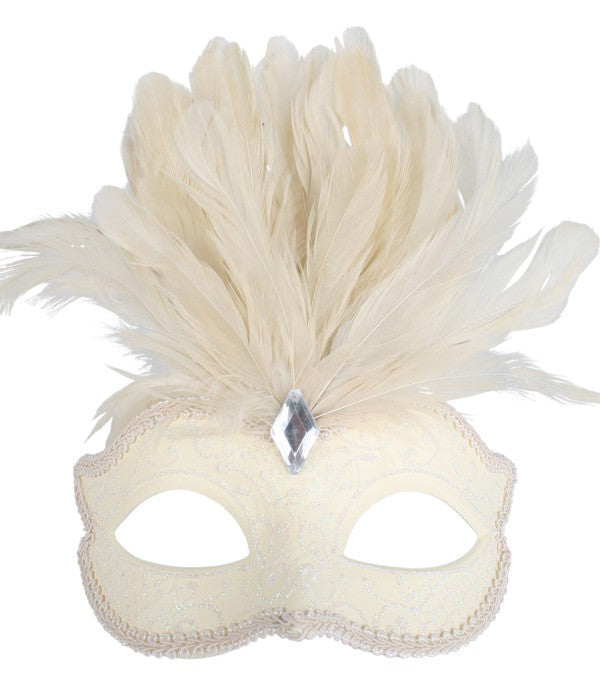 Cream Glittery Eye Mask with Feathers