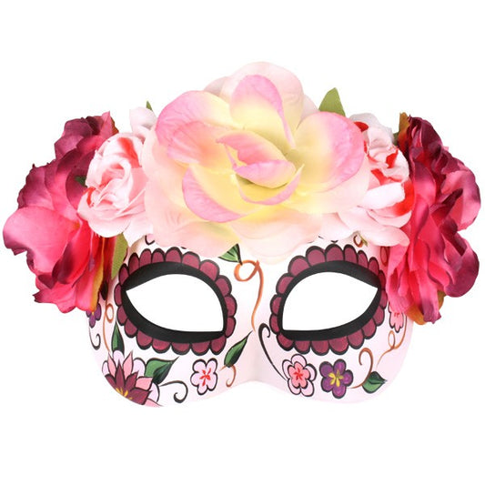 Day of the Dead Floral Pink Half Mask