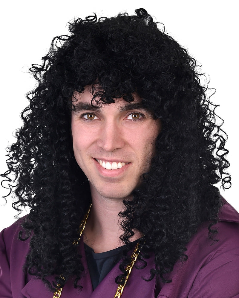 Men's Black Curly 80's Wig