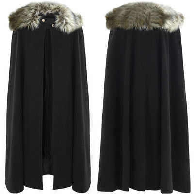 Black Cloak with Faux Fur Collar