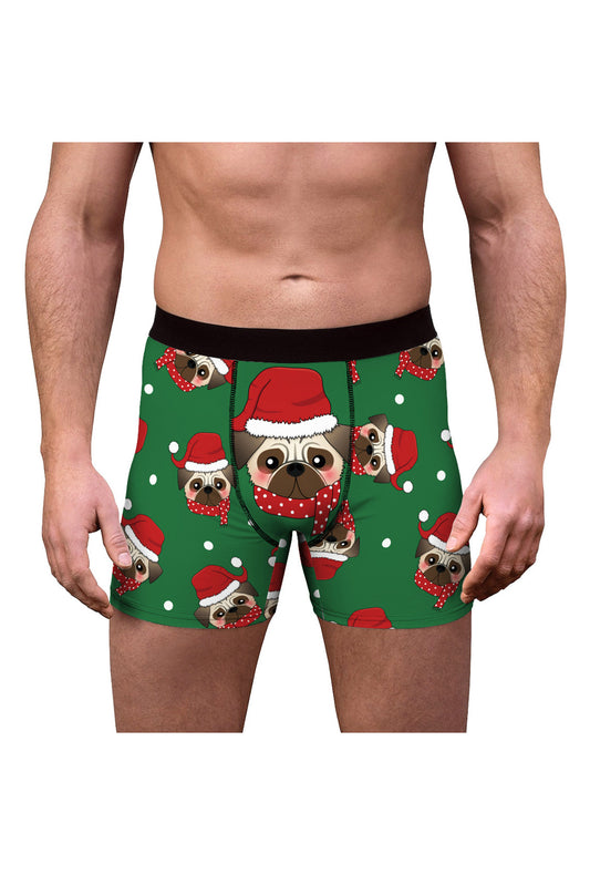 Green Christmas Pug Boxer Shorts