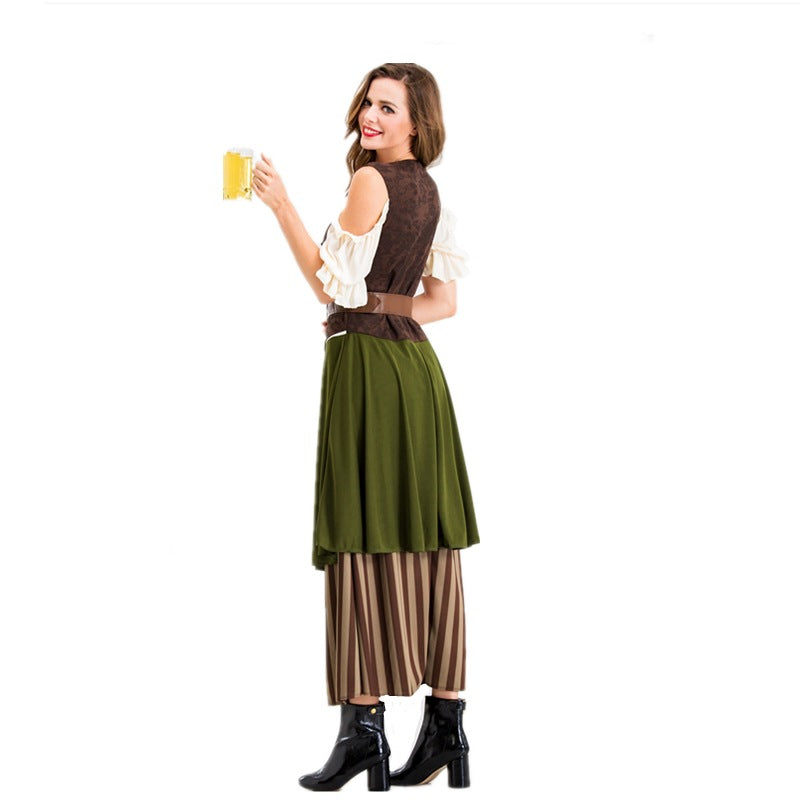 Long Brown and Green Beer Maid Costume