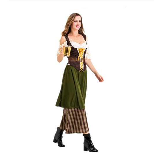 Long Brown and Green Beer Maid Costume
