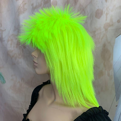 Fluro Yellow 80's Deluxe Mullet Wig