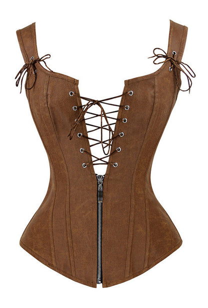 Tan Strappy Corset With Zip