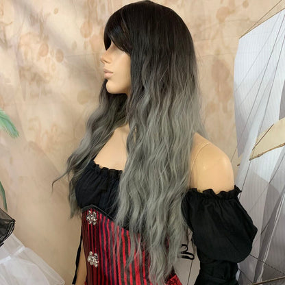 Deluxe loose wave Ombre Black to Dark Grey Wig