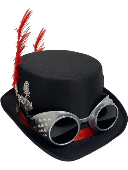 Silver Skulls Steampunk Hat with Goggles (AA)