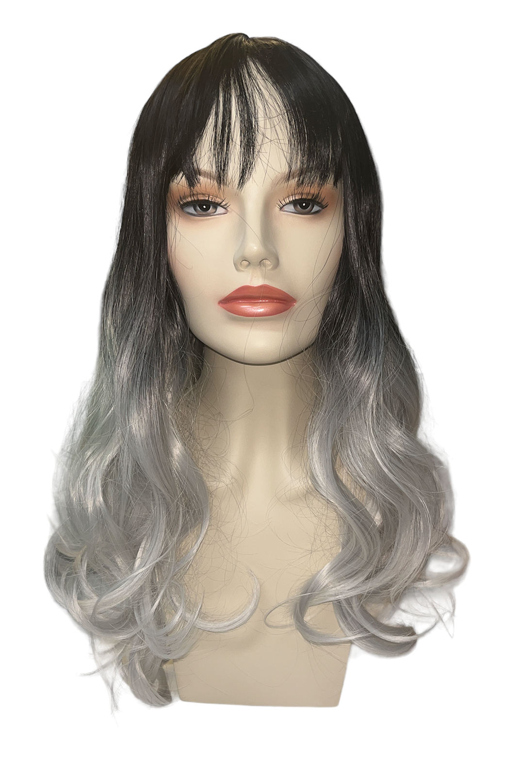 Long Curly Black to Platinum Silver Ombre Wig